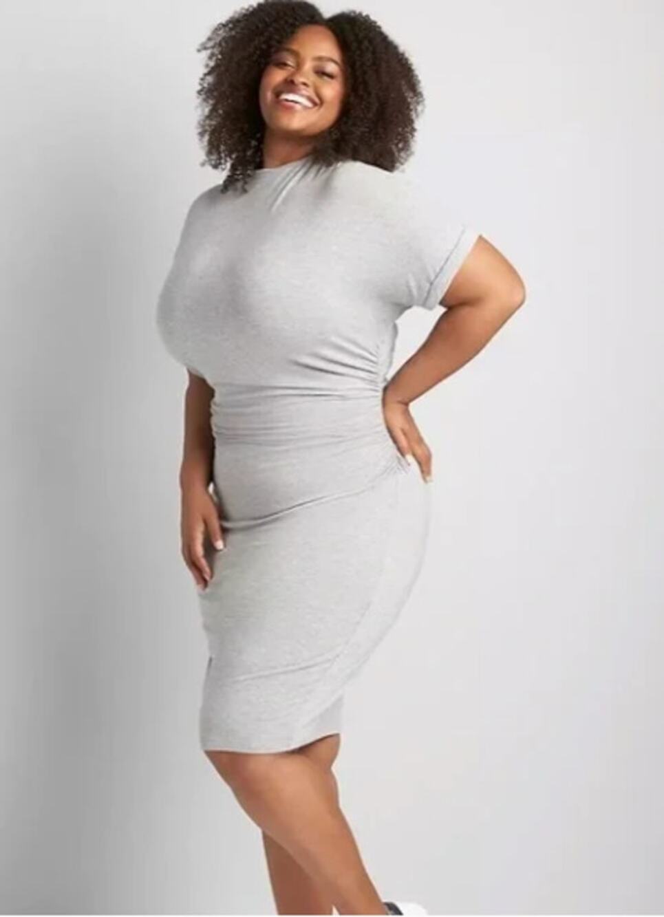 LANE BRYANT NWT Grey Short Sleeve Mock-Neck Ruched-Side Sheath Dress // 26/28